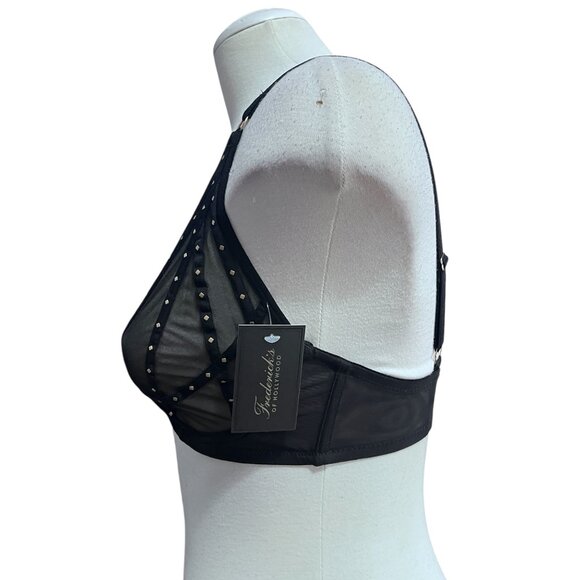 Fredericks of Hollywood NWT Rozlyn Black Mesh Studded Bra Sz 32F Womens Sexy She - Picture 3 of 14